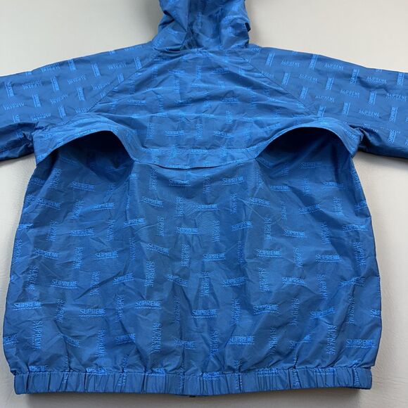 Supreme Jacket Mens Small Blue Jacquard Hooded Full Zip Windbreaker Mesh Lined - Picture 10 of 16